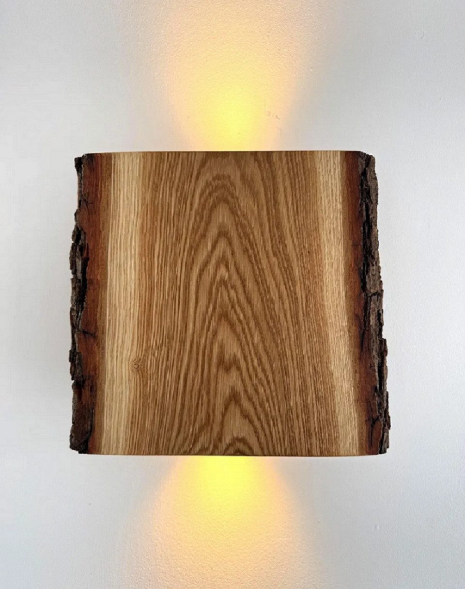 Blockholz-Schmiede Wandleuchte Eiche Rustikal Wandleuchte Handgefertigte Deutsche Qualität, nicht dimmbar, LED wechselbar, GU10, Warmweiß, 2700K, Austauschbare LED Lampe