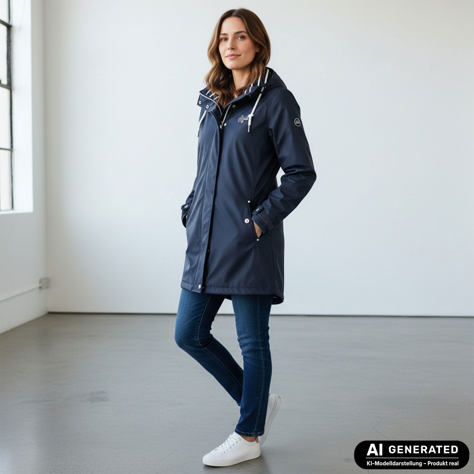 Dry Fashion Regenjacke Kiel Damen Regenmantel - Outdoor-Jacke Parka Wasserdicht & Winddicht Verschweißte Nähte, Kapuze verstellbar, abgedeckter Reißverschluss