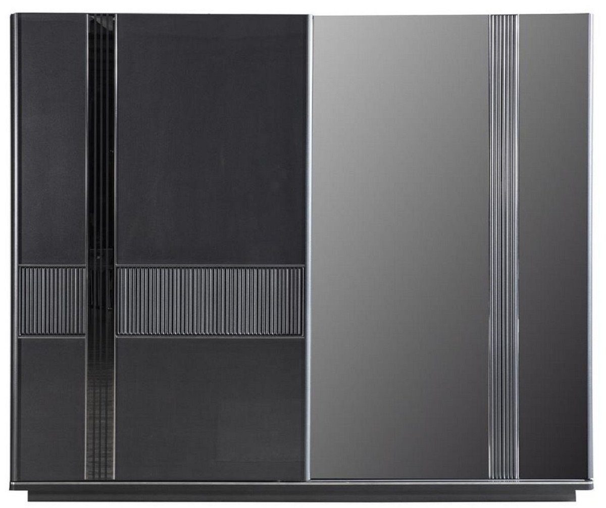 Casa Padrino Kleiderschrank Luxus Schlafzimmerschrank Grau / Schwarz / Silber 260 x 72 x H. 218 cm - Edler Massivholz Kleiderschrank mit 2 Schiebetüren - Luxus Schlafzimmer Möbel