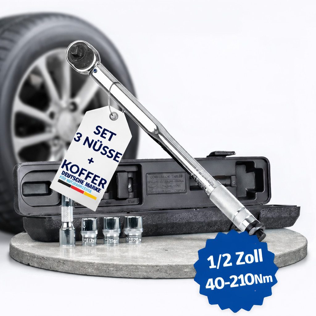 NTG Nutzfahrzeug Technik GmbH Drehmomentschlüssel 1/2 Zoll 40-210 Nm + Verlängerung inkl. Koffer + 17 19 21 mm Nüsse