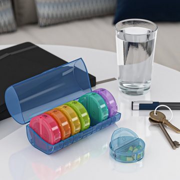Wellgro Pillendose runde Tablettenbox für 7 Tage mit Druckverschluss