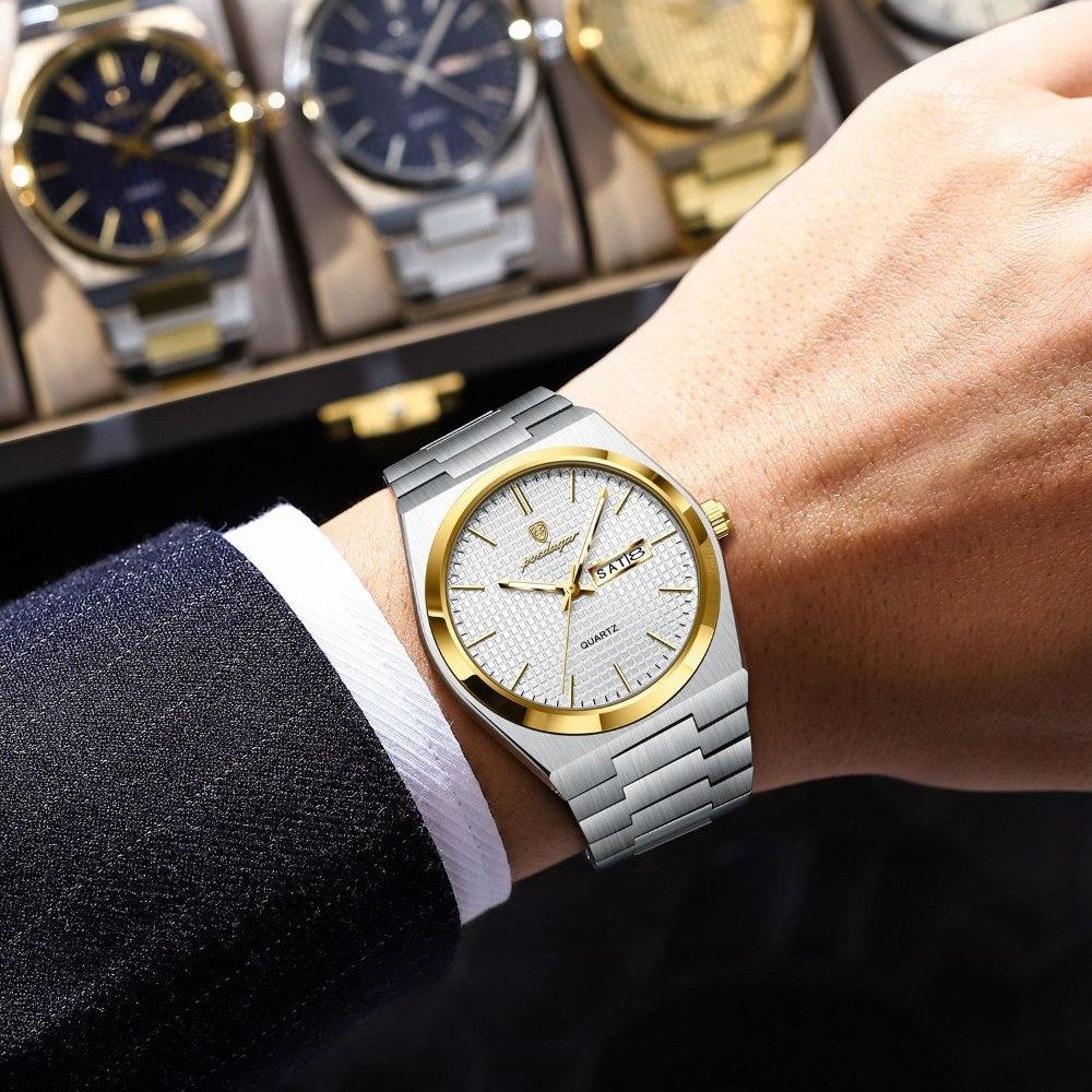 POEDAGAR Quarzuhr POEDAGAR 821 Herren-Armbanduhr – modisch, Edelstahl, Quarz, Datum