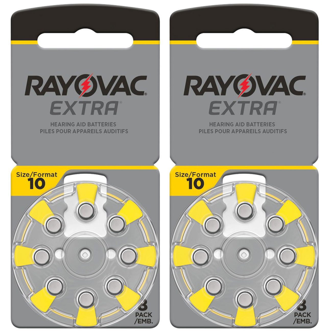 RAYOVAC Rayovac Hörgeräte-Batterien Typ 10 Extra Gelb 1,45V Zink-Luft PR70 Batterie, (16 St), 8er-Pack /16er-Pack/40er-Pack; Für IdO & HdO Hörgeräte