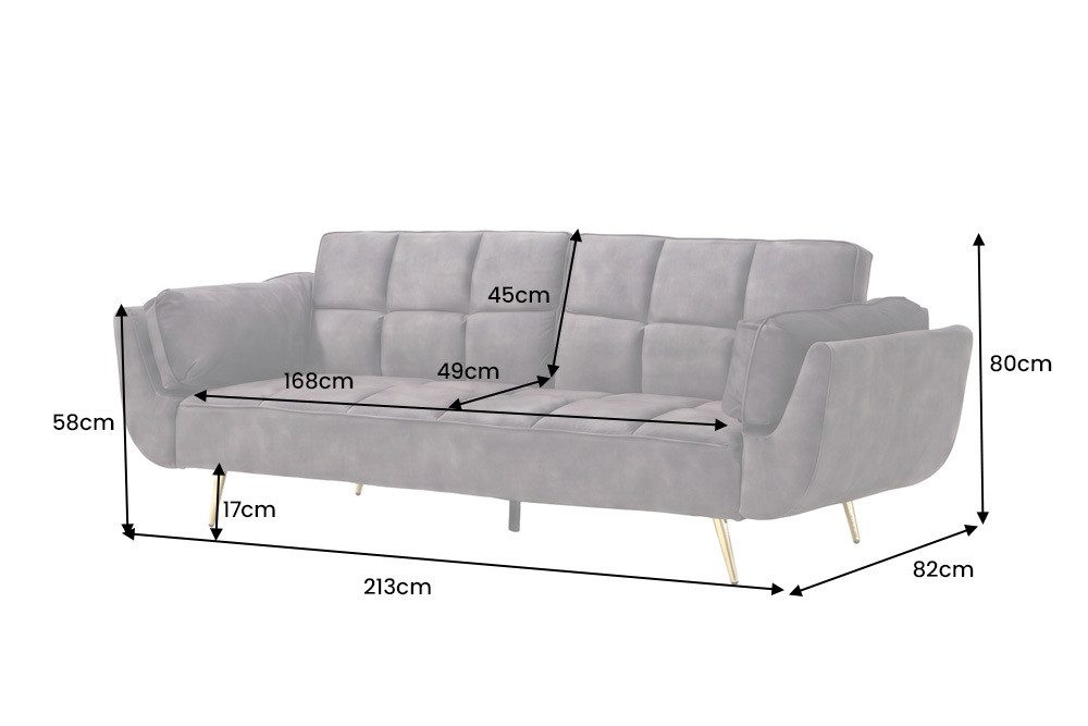 riess-ambiente Schlafsofa BOUTIQUE 215cm dunkelgrau/gold - Samt, Bettfunktion, 3-Sitzer, Einzelartikel 1 Teile, Nosagfederung und goldene Füße – ideal für Wohnz – Bild 3 von 5