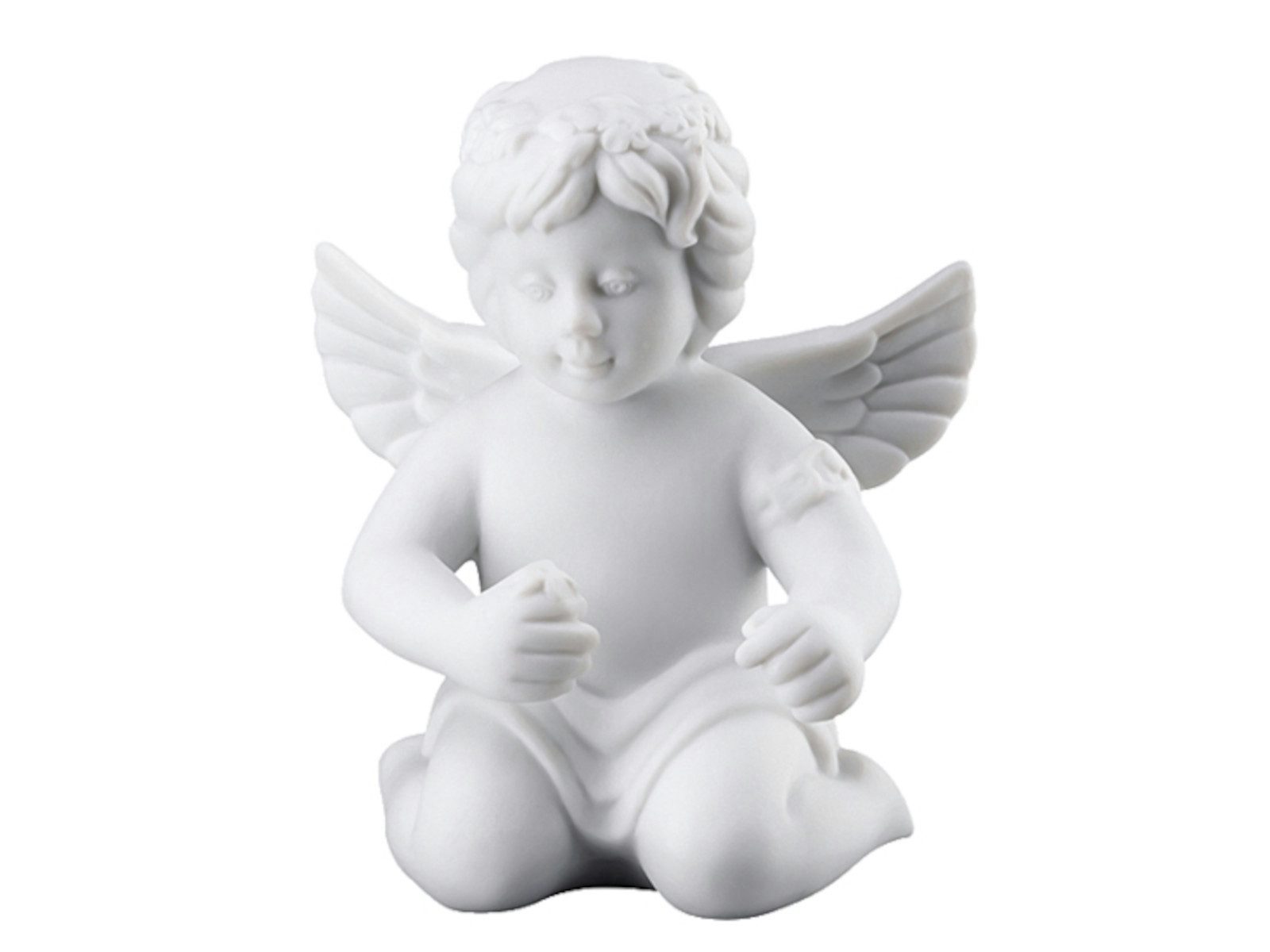 Rosenthal Dekofigur Engel mit Blumenkranz mittel weiss matt 10,5 cm, Figuren