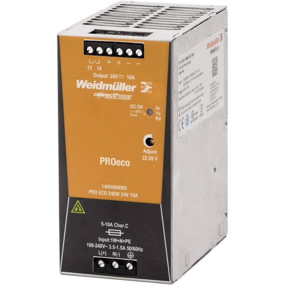Schaltnetzgeräte PROeco 240W 24V 10A Hutschienen-Netzteil