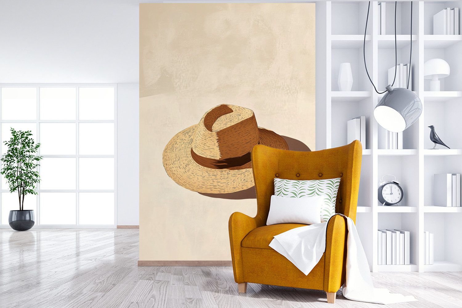 MuchoWow Fototapete Hut - Minimalistisch - Farbton - Beige, Matt, bedruckt, Vliestapete für Wohnzimmer Schlafzimmer Küche, Fototapete, 180x280 cm