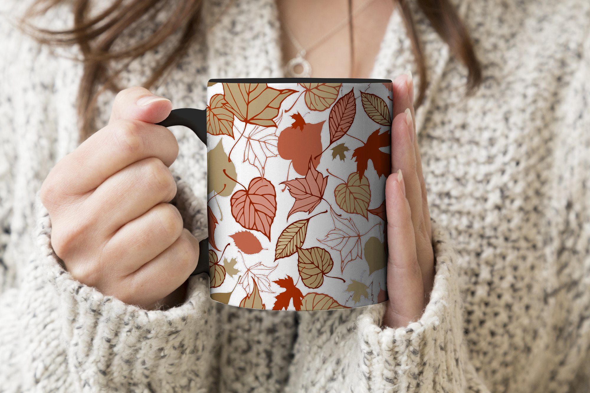 Herbst, Muster Kaffeetassen, - Teetasse, Keramik, Zaubertasse, Geschenk Tasse - MuchoWow Laub Farbwechsel,