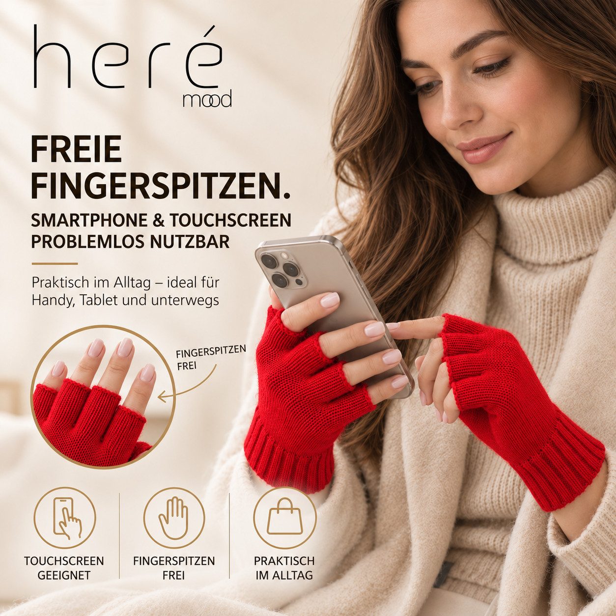 herémood Strickhandschuhe Fingerlose Handschuhe Winter für Damen Herren, Winterhandschuhe vollständig bedeckte Finger, Testsiegel SEHR GUT (Note 1,1) – Bild 2 von 5