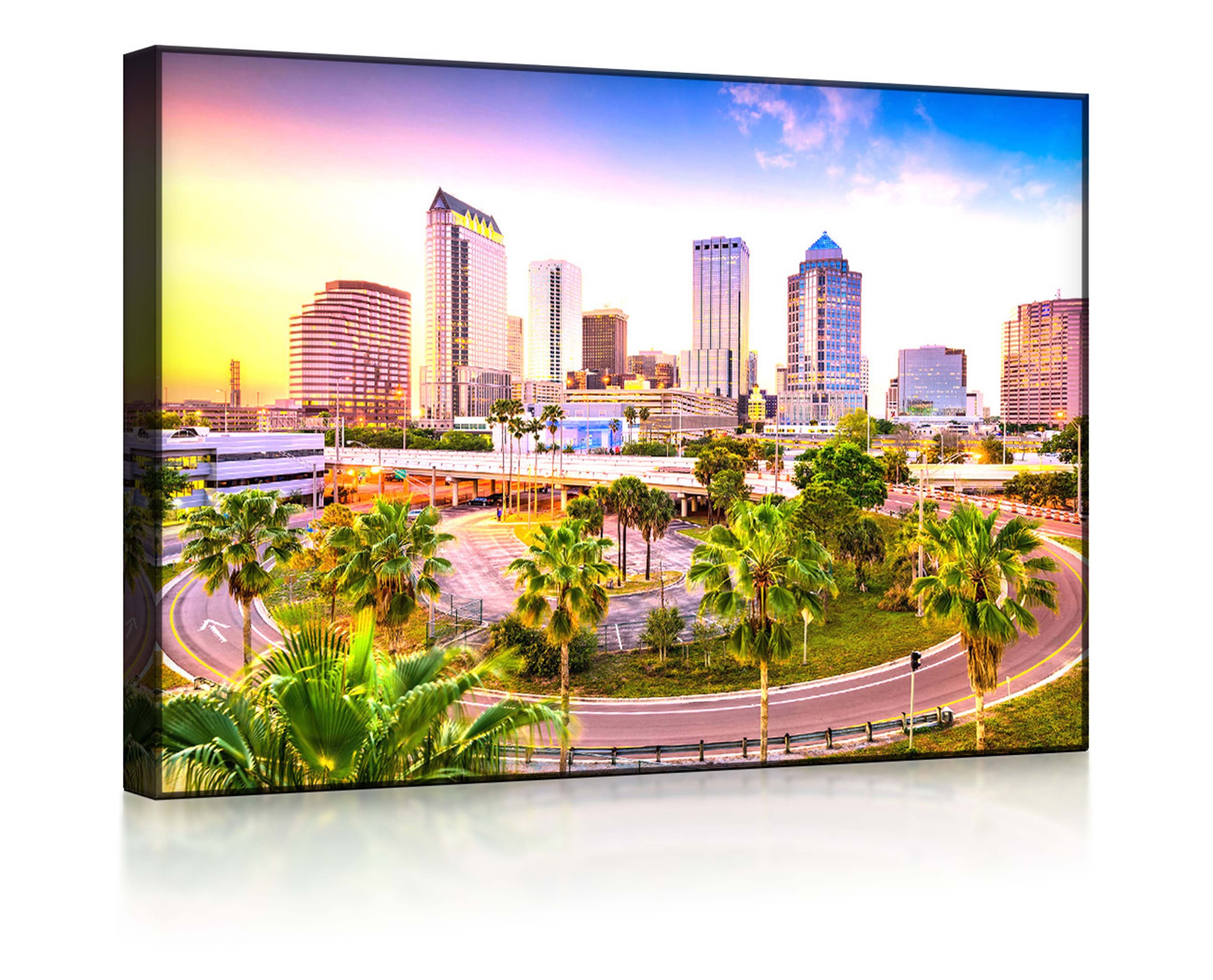 lightbox-multicolor LED-Bild Skyline von Tampa in den USA front lighted / 60x40cm, Leuchtbild mit Fernbedienung