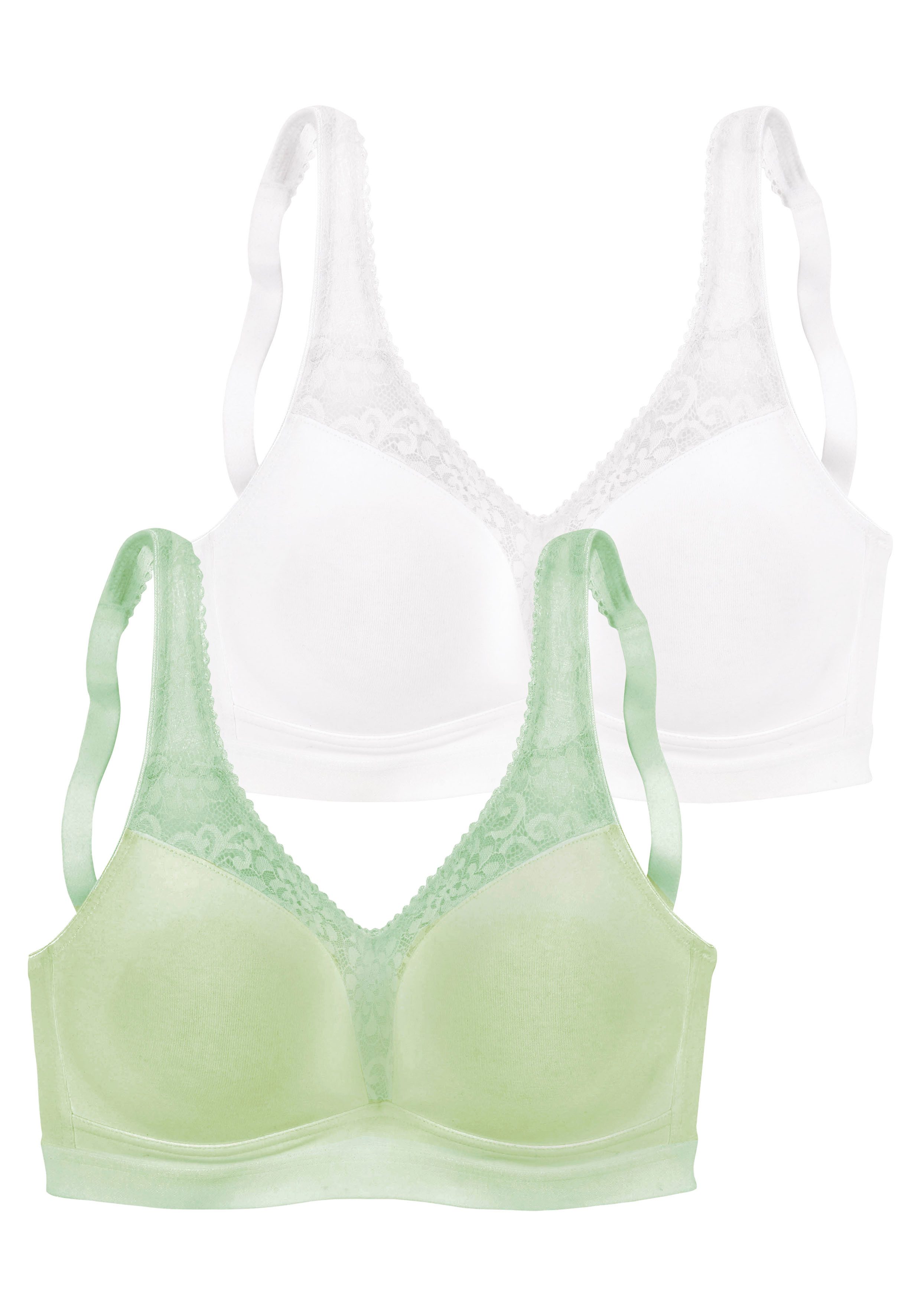 petite fleur by Lascana Entlastungs-BH, Bralette-BH, Baumwoll-BH, BH ohne Bügel (Packung, 2-tlg) mit breiteren Trägern, Baumwoll-Qualität, große Größen – Bild 2 von 5
