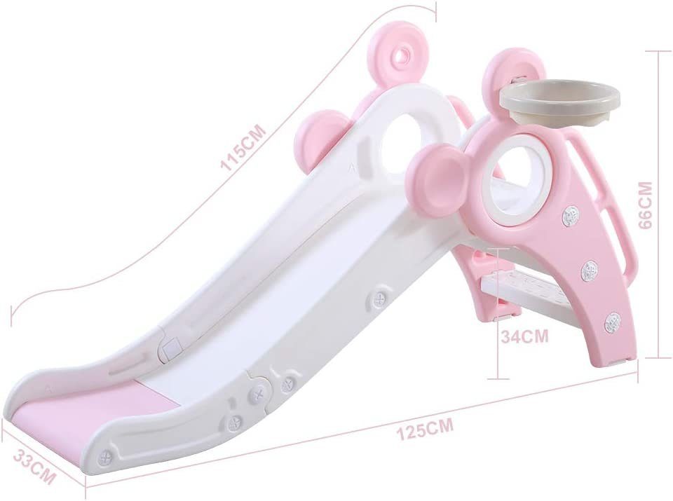 YOLEO Rutsche Kinder Fun-Slide mit Basketballkorb Faltbar Kinderrutsche