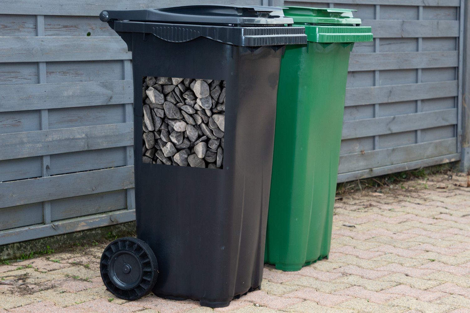 MuchoWow Wandsticker - Mülleimer-aufkleber, Sticker, Mülltonne, - Steine Abfalbehälter Container, Kies (1 St), Grau