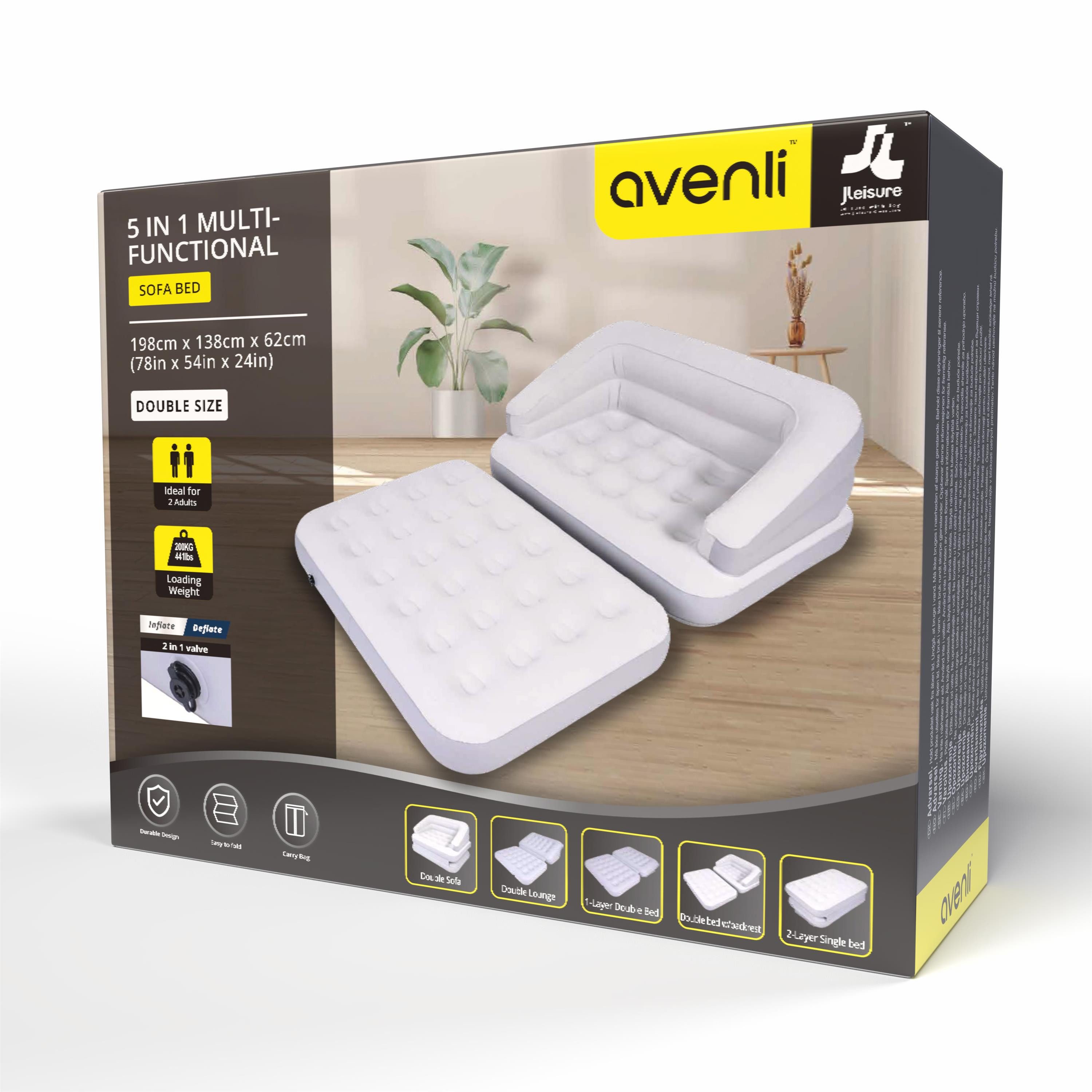 Avenli Luftsofa aufblasbares Sofa 198 x 138 x 62 cm, (Einzelpack, 1-tlg., Inklusive Reparaturaufkleber), wandelbar zum Doppel Luftbett aufblasbar, weiß-grau