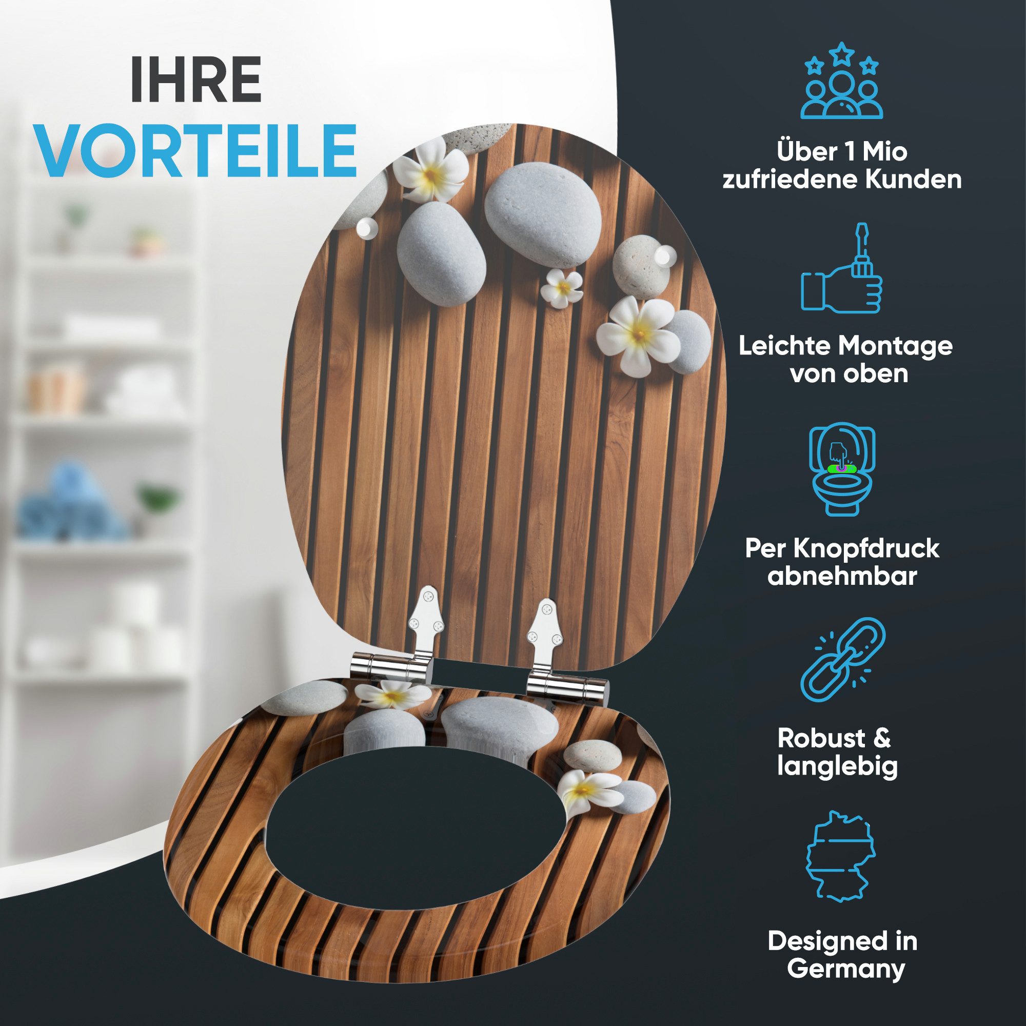 Sanilo WC-Sitz Zentara mit Absenkautomatik, Toilettendeckel direkt vom Hersteller, hochwertig & modern mit Motiv, universell, leichte Montage – Bild 2 von 5