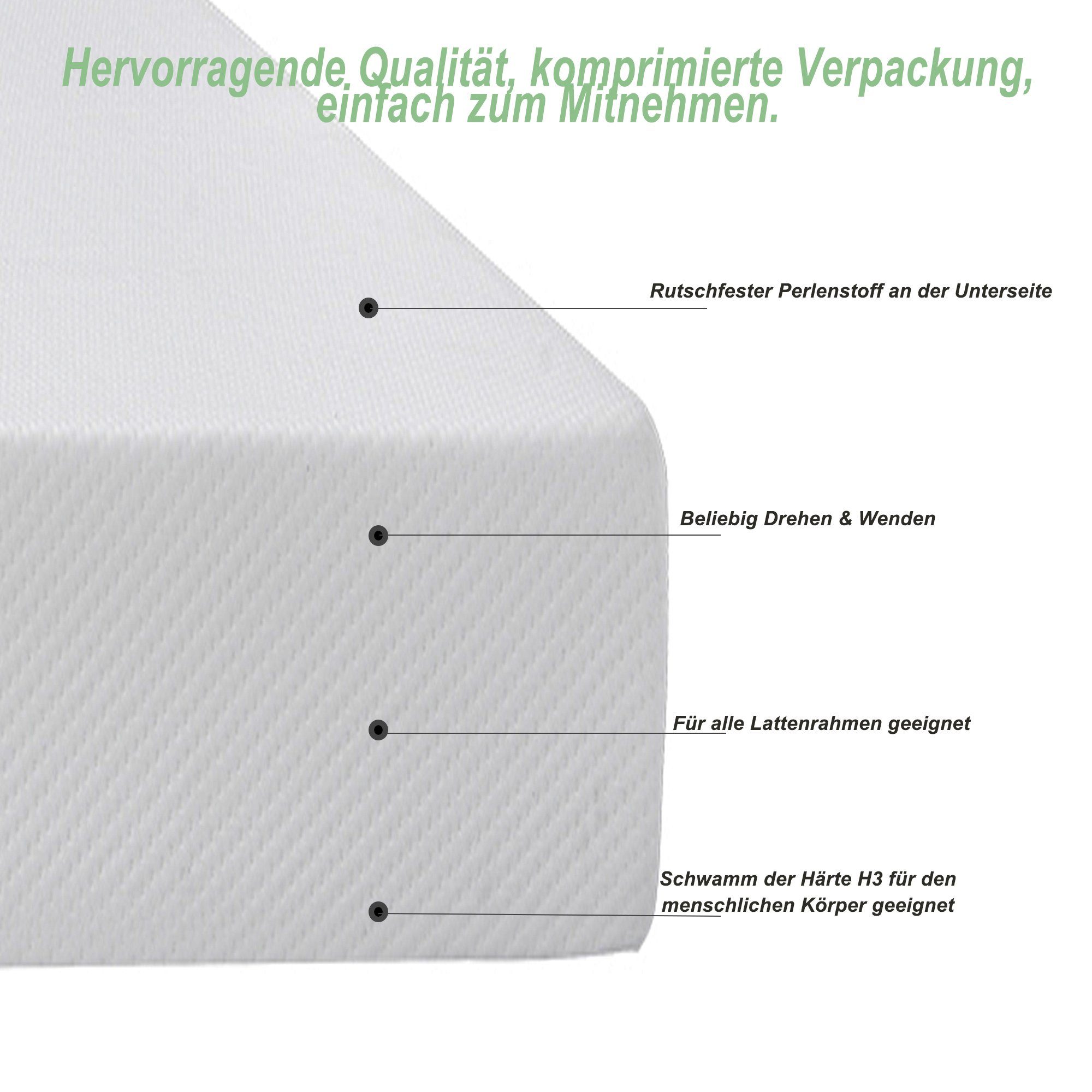 SOFTWEARY Hochbett (Doppelbett mit Komfortschaummatratze, 7 hoch, 16 3 cm Härtegrad cm) weiß 140x200 Zonen