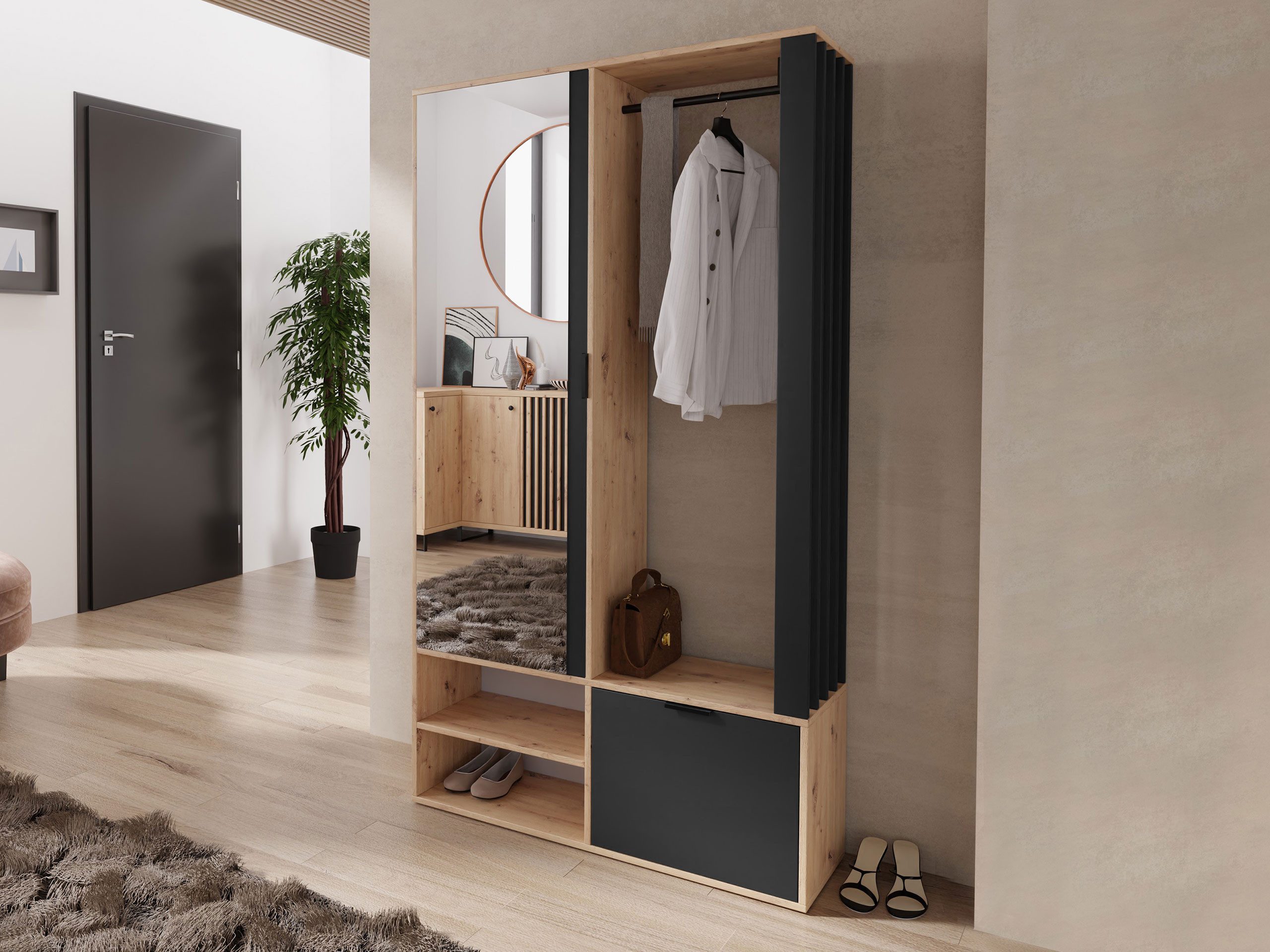 MIRJAN24 Garderoben-Set Milo, (mit Spiegel), mit Kleiderstange, Loft Stil, günstig online kaufen