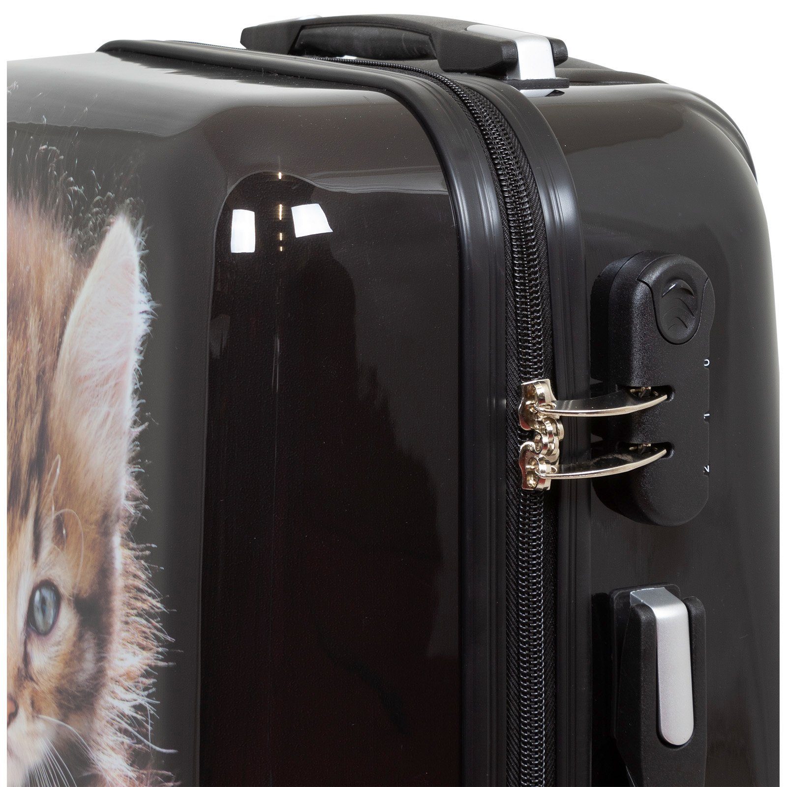 Trendyshop365 Hartschalen-Trolley Katze, Reisekoffer bunt mit Tier-Motiv, 3 Größen, Zahlenschloss, Polycarbonat, Dehnfalte