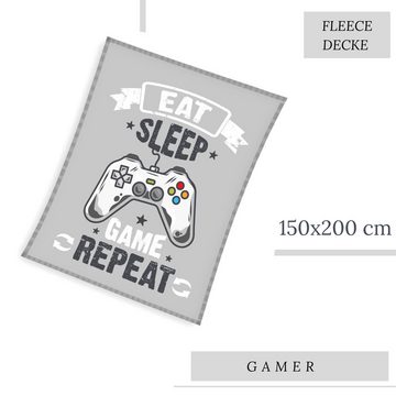 Wohndecke Gamer 150x200 cm, hochwertige Zocker Fleece-Decke mit Gamepad, MTOnlinehandel, Tagesdecke, Sofadecke passend zur Bettwäsche für Kinder, Teenager