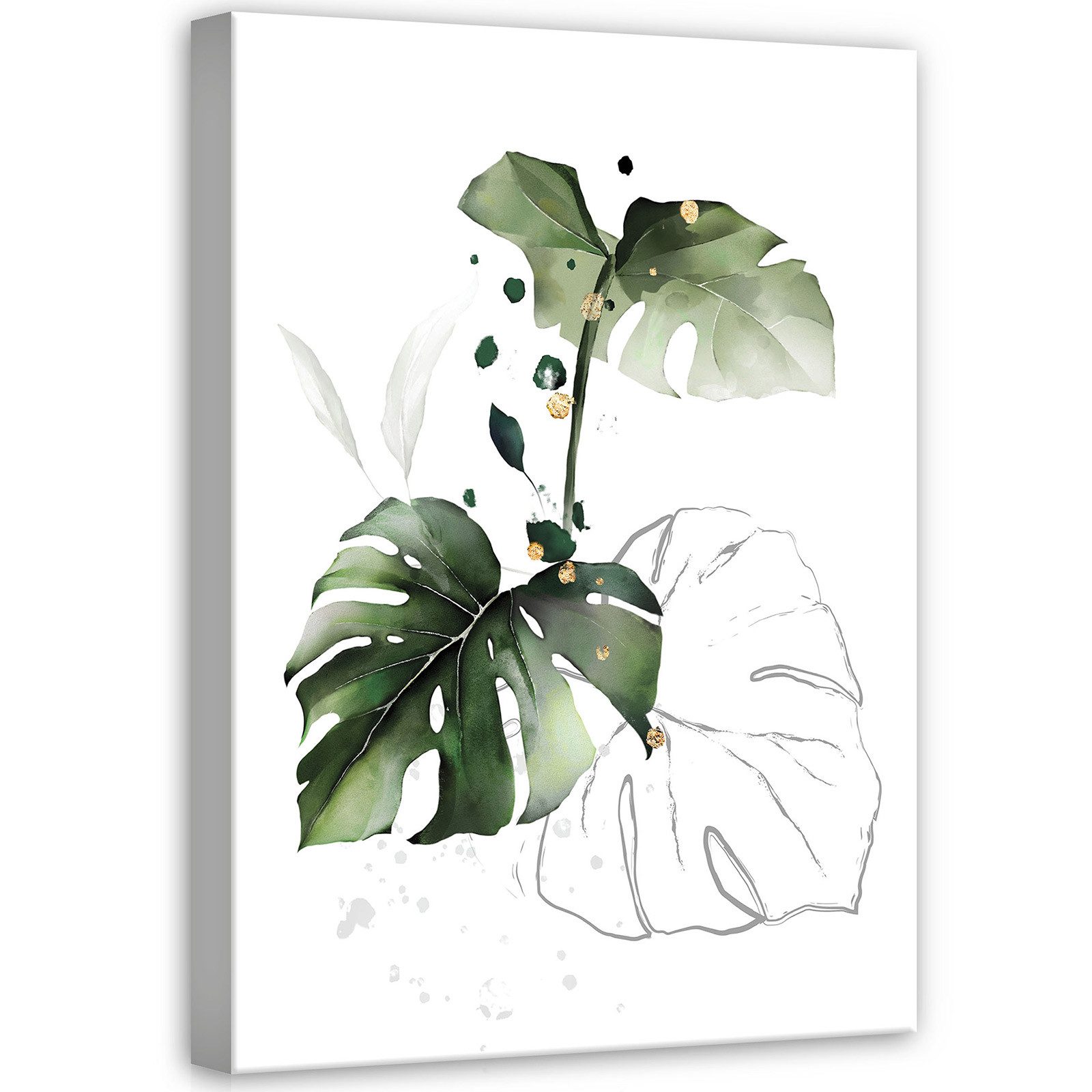 Wallarena Leinwandbild Blätter Grün Gold Abstrakt Modern Wandbilder Wand De günstig online kaufen