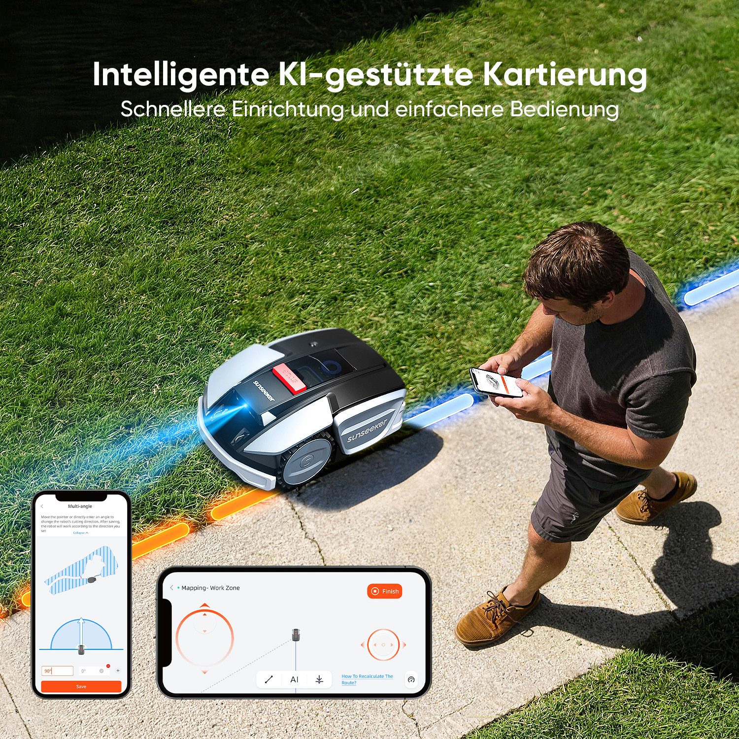 Sunseeker Rasenmähroboter S3, bis 800 m² Rasenfläche, (Packung), RTK+Vision, KI Kartierung, 30% Steigung, Routenplanung, App-Steuerung