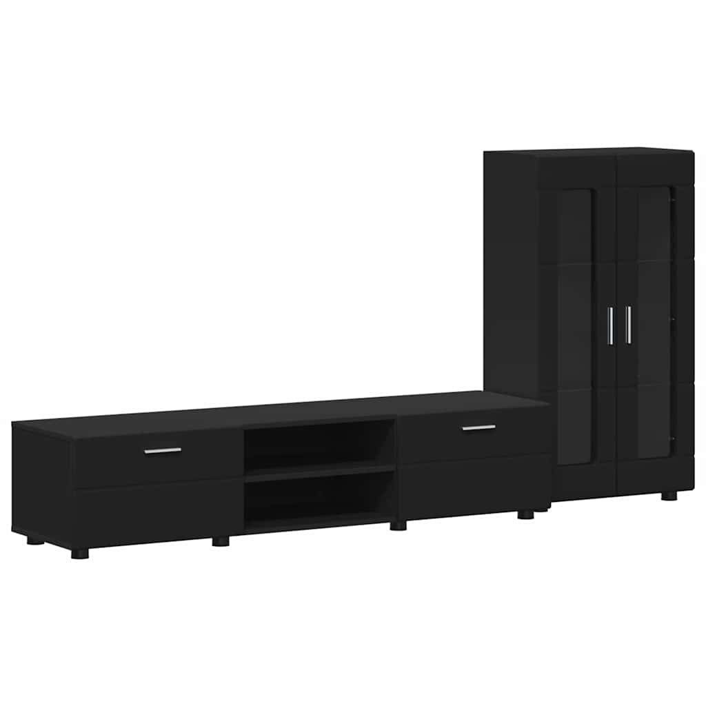 vidaXL Wohnzimmer-Set TV-Schrankset mit Schubladen mit Regal Schwarz Holzwerkstoff, (3-St)