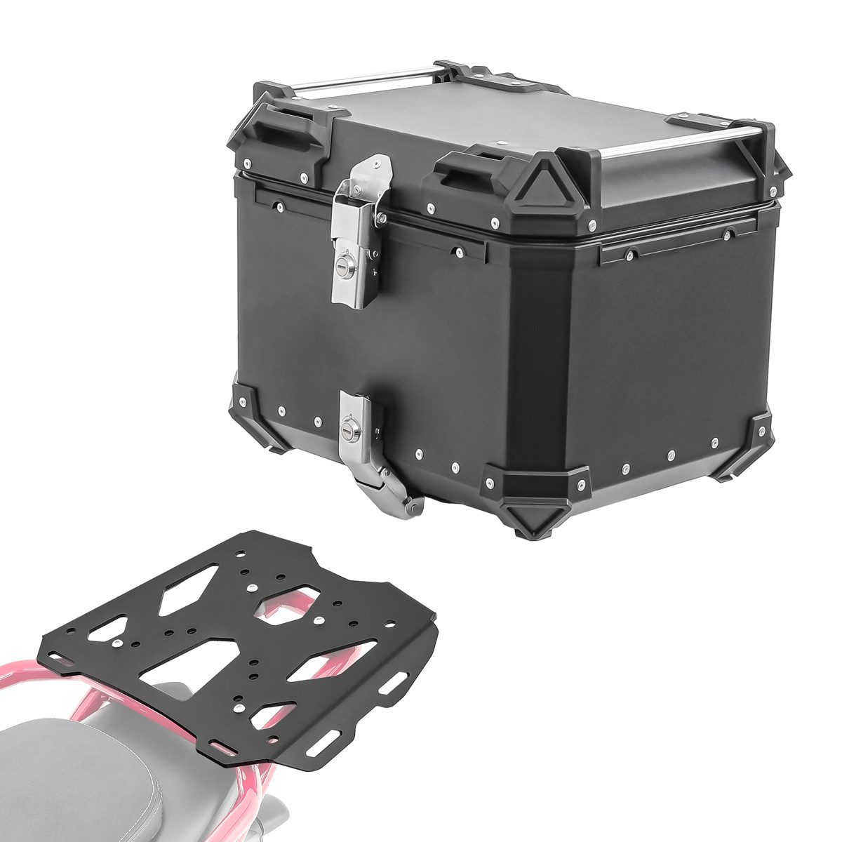 Bagtecs Topcase Set Alu Topcase + Gepäckbrücke für Moto Guzzi V85 19-23 XB45