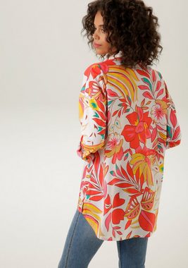 Aniston CASUAL Hemdbluse im Tropical-Style mit Blättern und Blüten bedruckt - NEUE KOLLEKTION