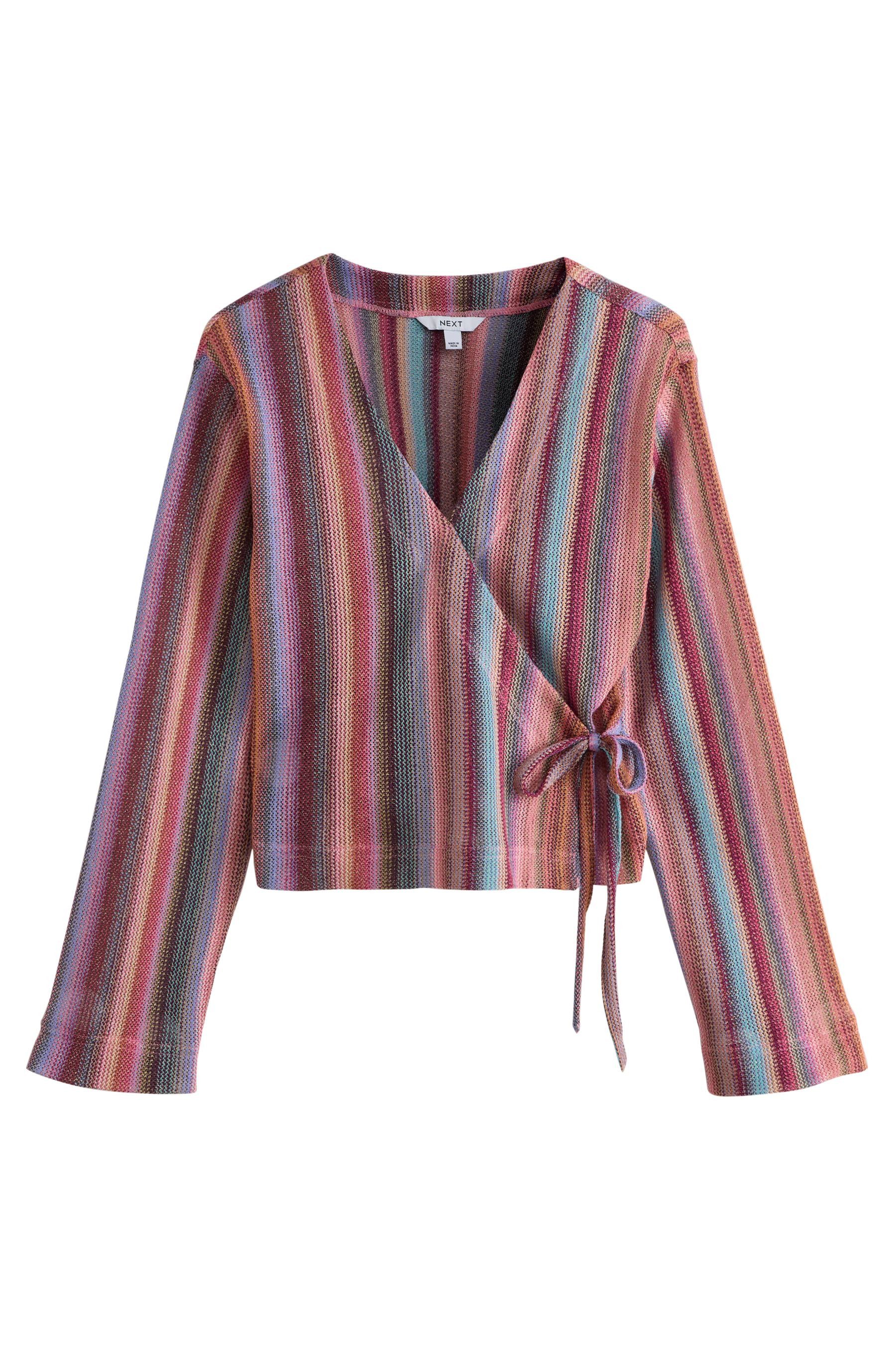 Blusenshirt Langärmeliges Wickeltop in Strickoptik mit Glitzer