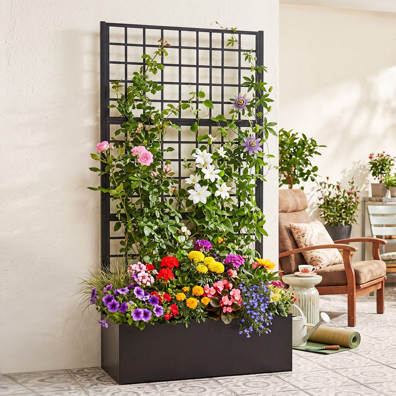 COSTWAY Blumenkasten, Pflanzkübel aus verzinktem Stahl mit 2 Abflusslöchern