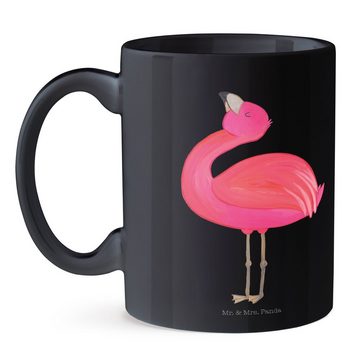Mr. & Mrs. Panda Tasse Flamingo Stolz - Schwarz - Geschenk, glücklich, Tasse, Schwester, Tas, Keramik Schwarz, Einzigartiges Botschaft