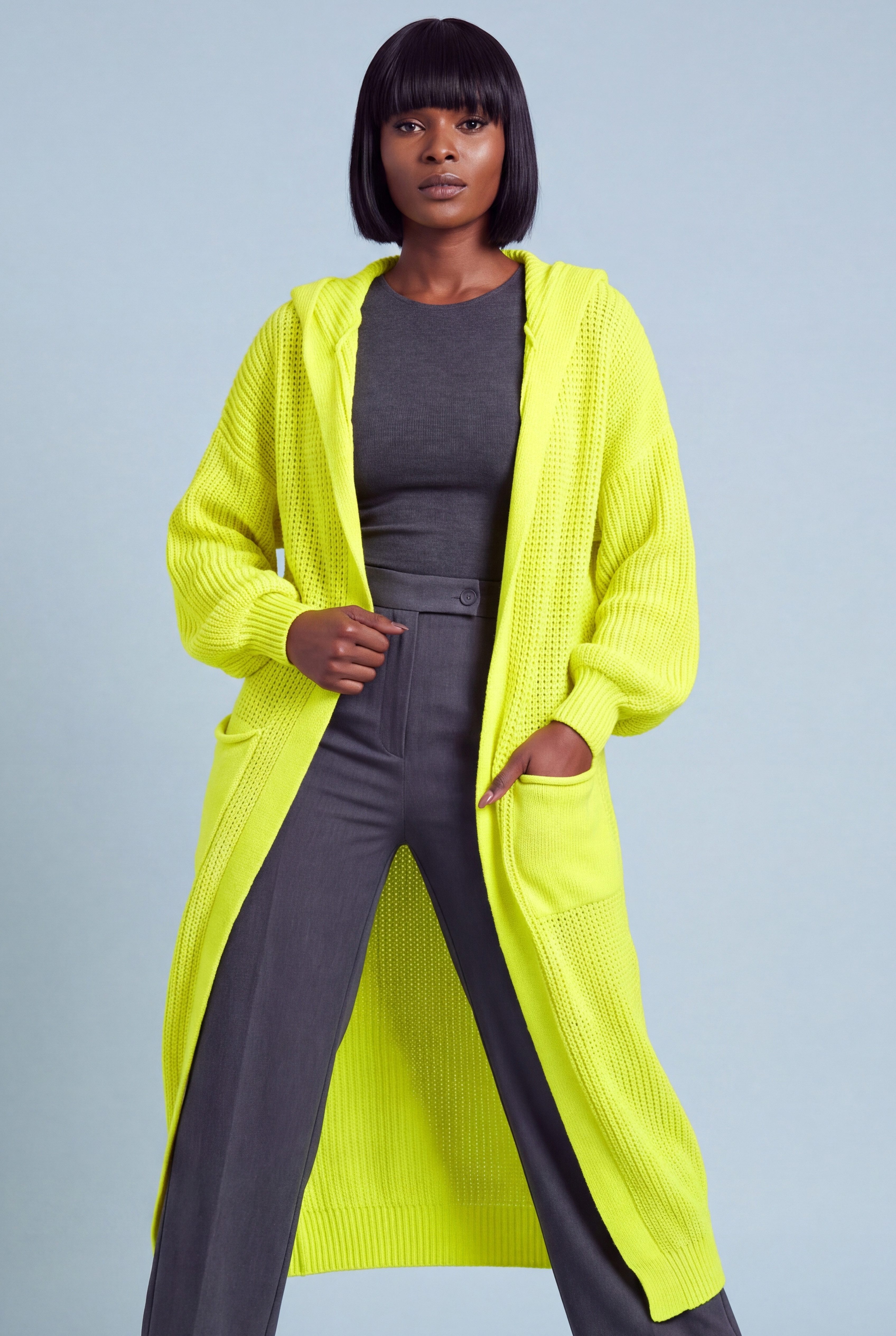 YC Fashion & Style Longstrickjacke mit Kapuze – Oversize Cardigan mit Ballonärmeln (1-tlg) in Unifarbe