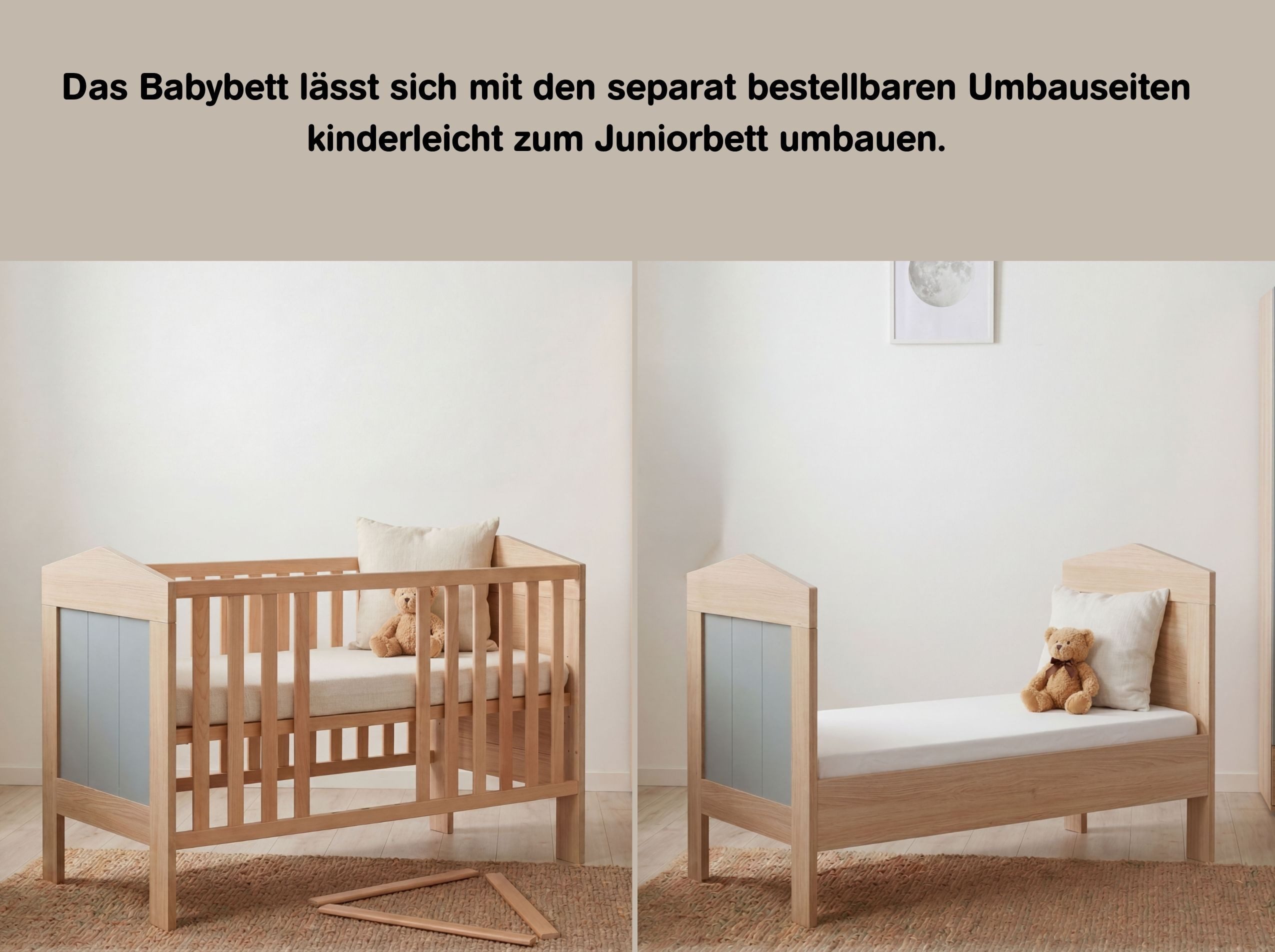 arthur berndt Babybett Roofy, Mitwachsend, 4x höhenverstellbar, Made in Germany