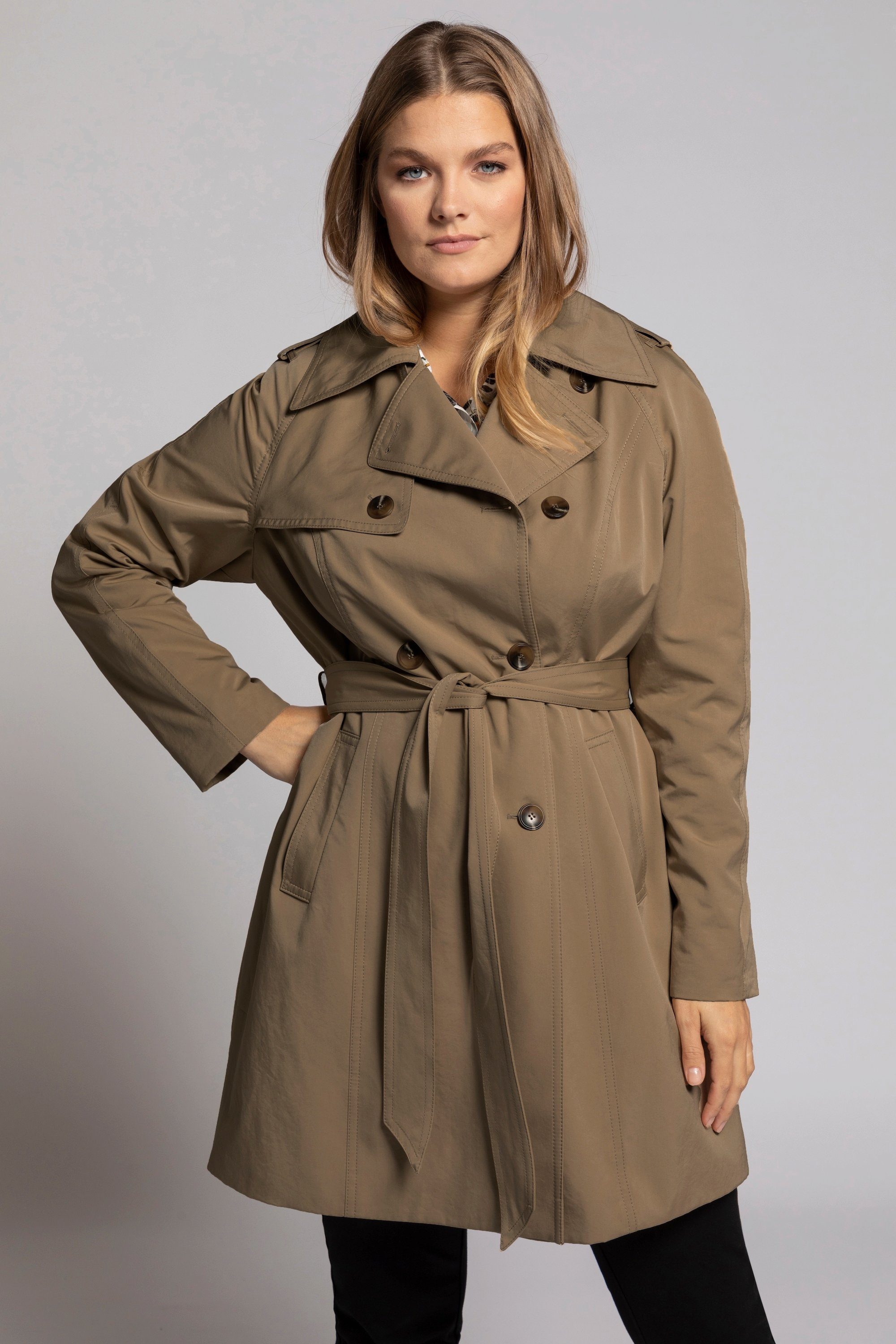 Ulla Popken Trenchcoat Trenchcoat doppelreihig Kurzform Langarm