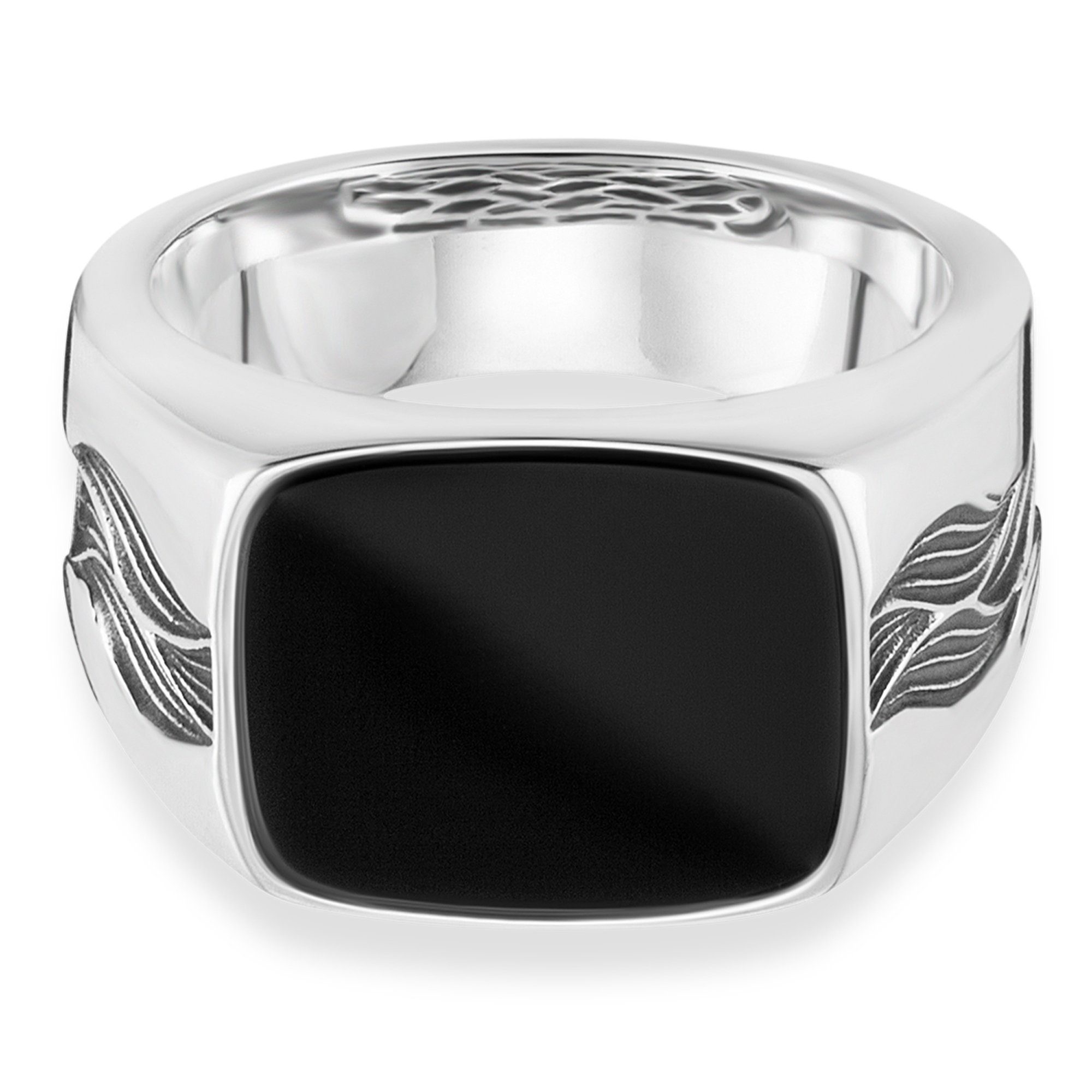 CAÏ Fingerring 925/- Sterling Silber rhodiniert oxidiert Onyx