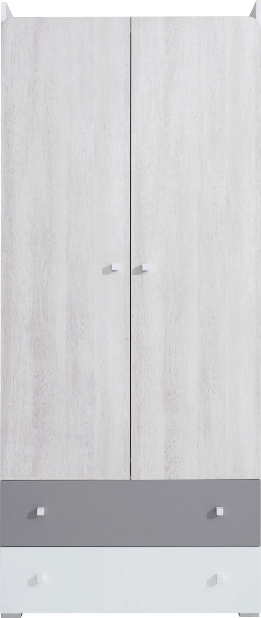 mit Eiche Hochglanz Stylefy Schublade, Weiss (Kinderschrank, Kinderkleiderschrank Wilton Design Fächern Spanplatte, Stauraum, Modern Mehrzweckschrank) FSC-Zertifizierung, 5 und Weiß viel Rono Grau