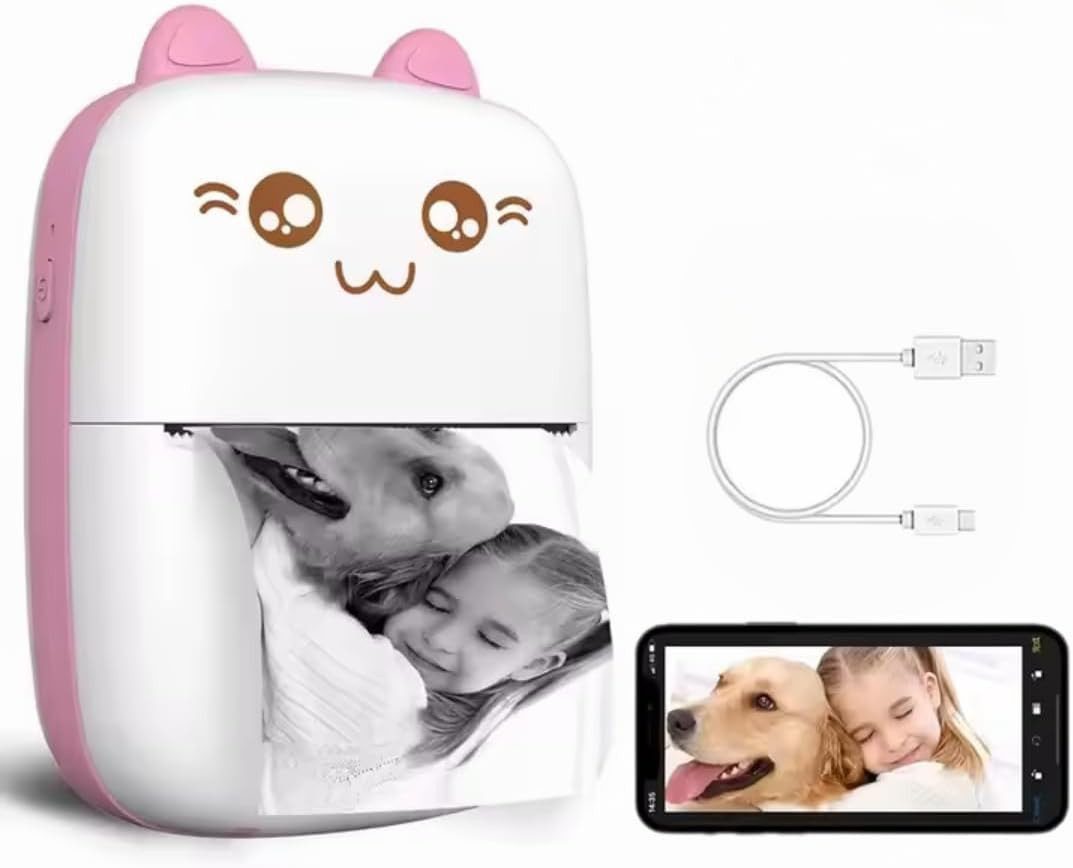 Vivitar Tragbarer Sticker Bluetooth-Drucker für Notizen, Fotos und Etiketten Mini-Drucker, (Das perfekte Geschenk für Kinder, Lern- und Entwicklungsspielzeug, Kabelloser Inklusivdrucker mit App für iOS & Android ideal für Kinder)