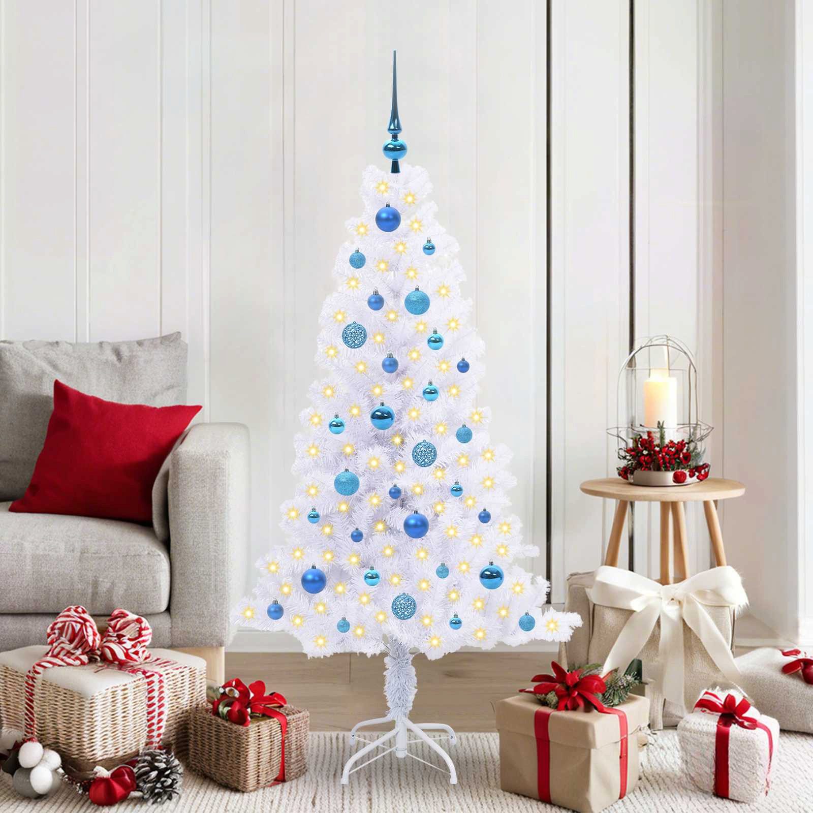vidaXL Künstlicher Weihnachtsbaum Künstlicher Weihnachtsbaum Weiß 150 cm PVC und Stahl