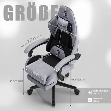 Dowinx Gaming-Stuhl Taschenfederkissen mit Kopfstützenmassage, ergonomisches Design, mit Fußstütze, Weiß