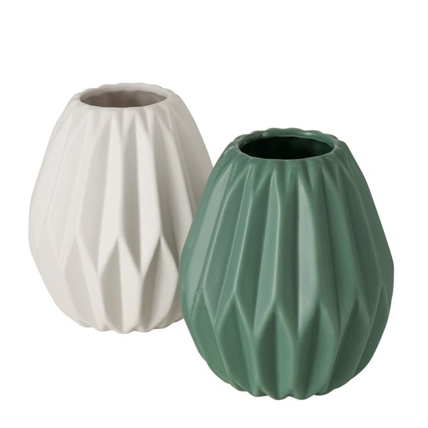 BOLTZE Tischvase Deko Vase 2er Set Gemometrisches Design aus Keramik Matt Grün