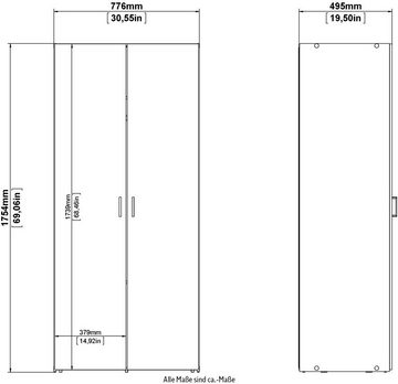 Home affaire Kleiderschrank graue Stangengriffe, einfache Selbstmontage, 175,4 x 77,6 x 49,5 cm