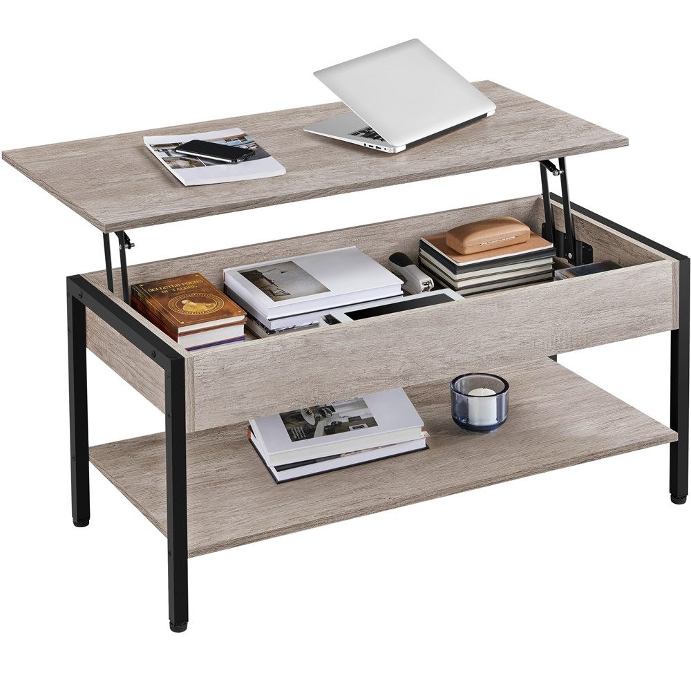 Yaheetech Couchtisch, mit höhenverstellbarer Platte, Metallgestell günstig online kaufen