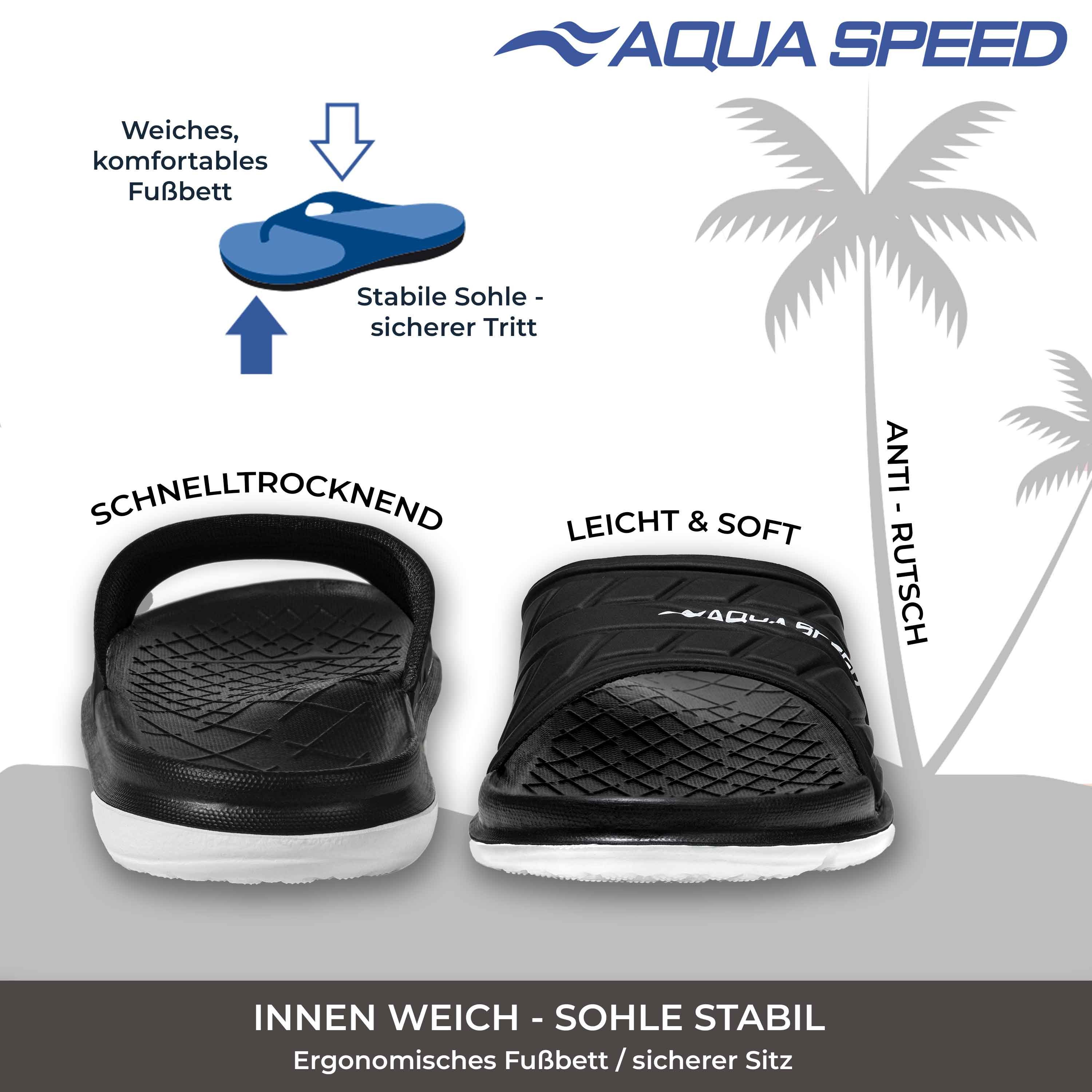 Aqua Speed ASPEN Badelatschen + kl. Fasertuch Duschsandalen Badeschlappen Badepantolette