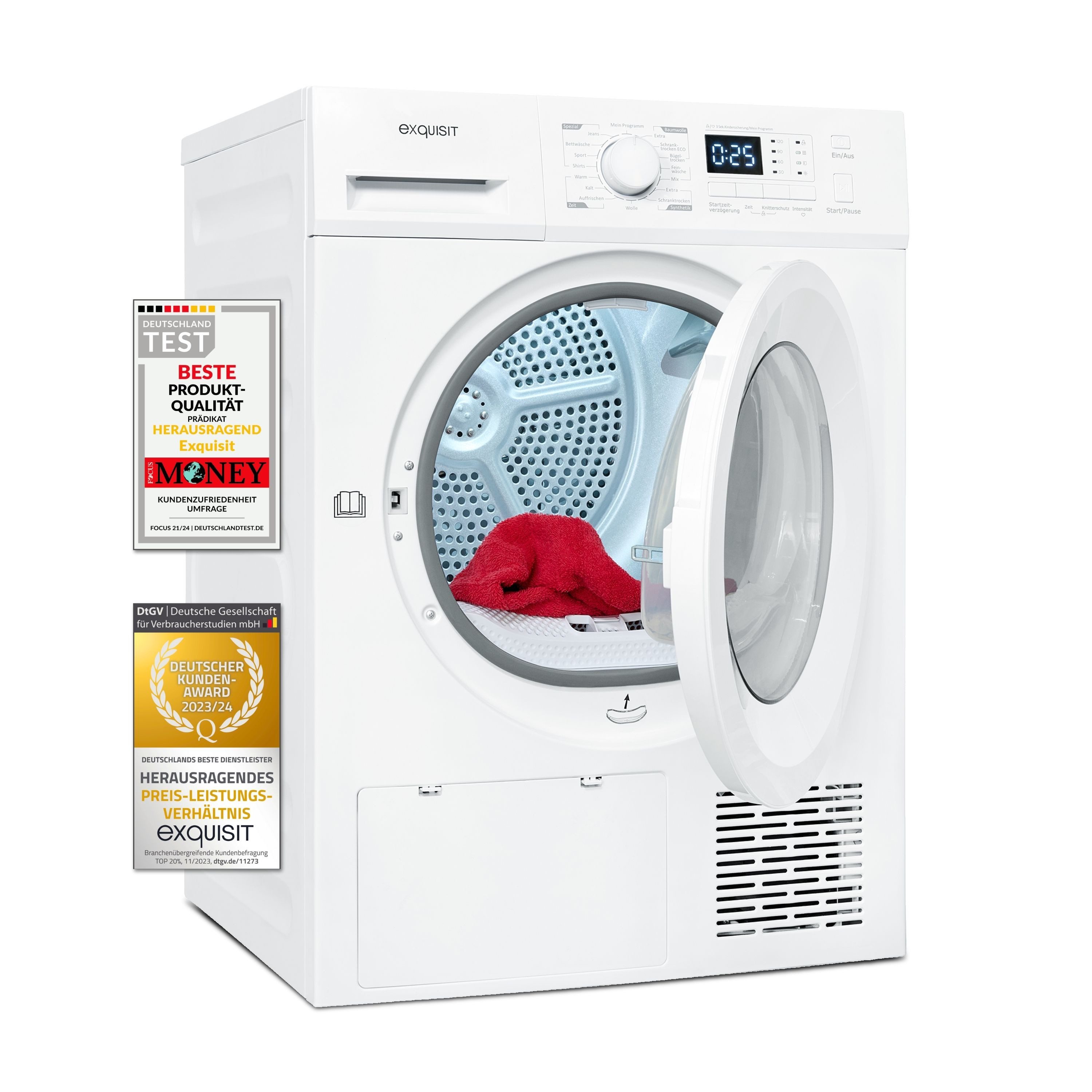 exquisit Wärmepumpentrockner TWP5803-030, Knitterschutz, Sicherheitsthermostat, Innenbeleuchtung