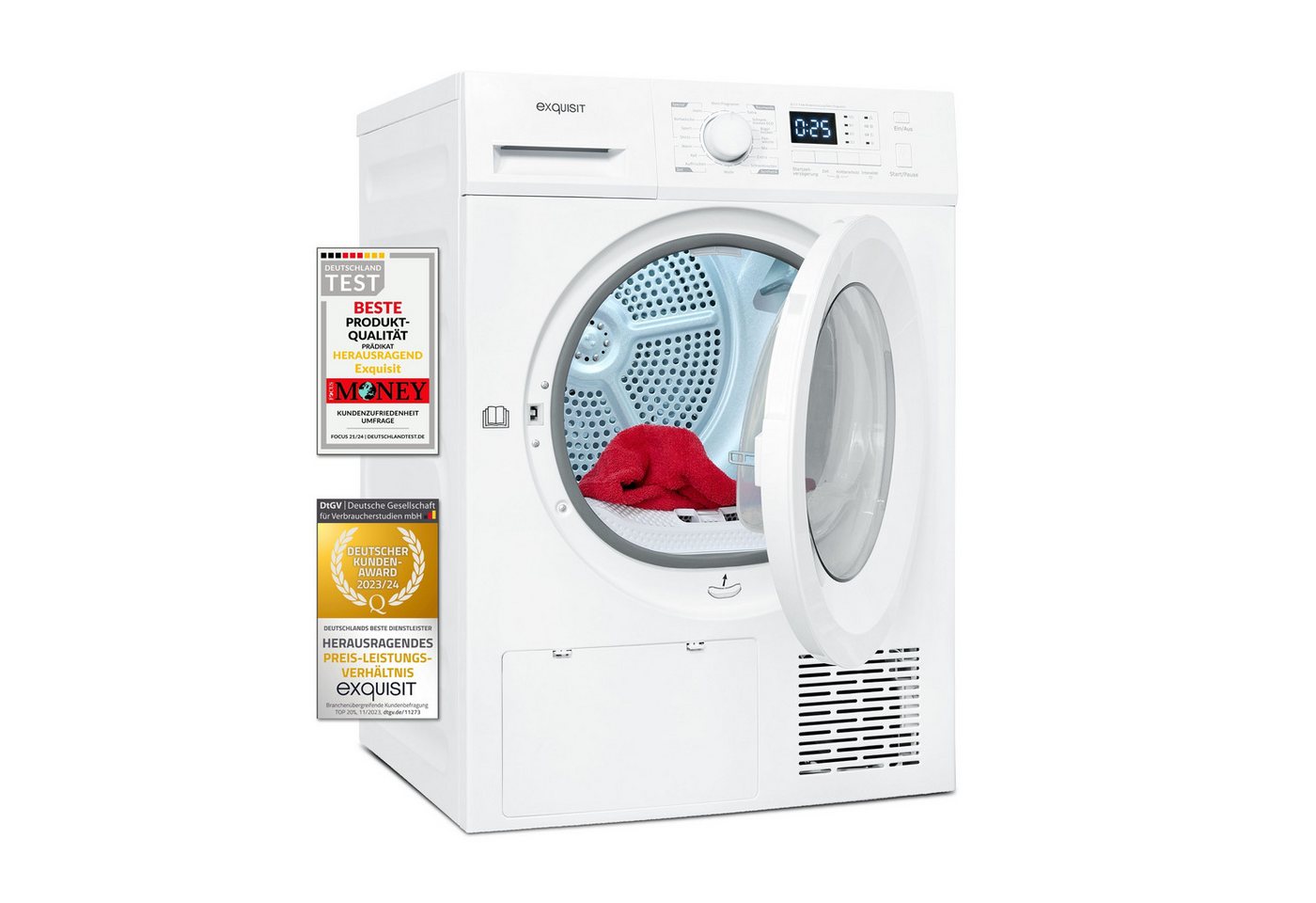 exquisit Wärmepumpentrockner TWP5803-030, Knitterschutz, Sicherheitsthermostat, Innenbeleuchtung