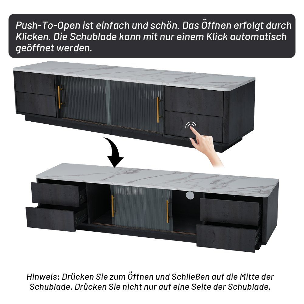 TV Sideboard Grau Ständer Schubladen marmorierte Push-to-Open-Funktion Odikalo TV-Schrank