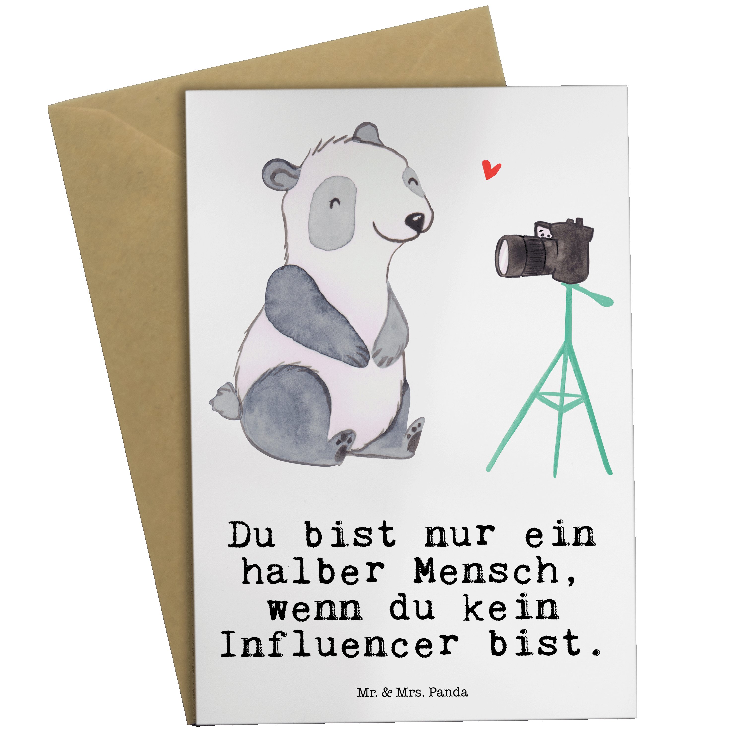 Mr. & Mrs. Panda Grußkarte Influencer mit Herz - Weiß - Geschenk, Schenken, Firma, Klappkarte, D