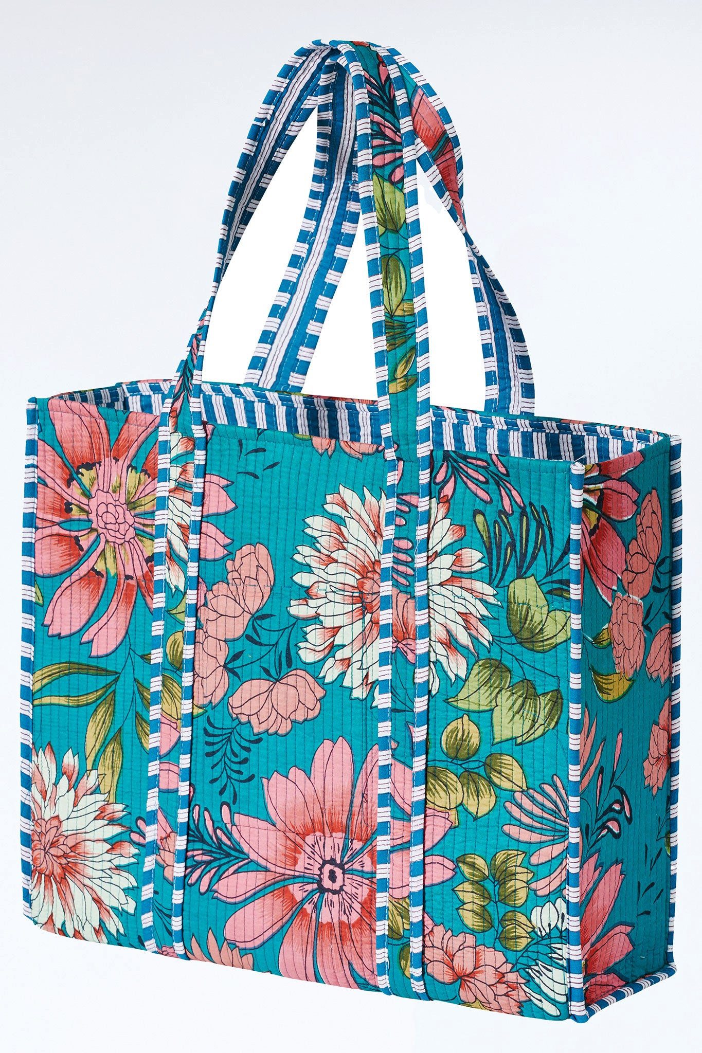 Himalaya Clothing Strandtasche Handtasche Damen groß mit lebendigem Muster und großzügigem Stauraum, Gesteppter Shopper mit integrierter kleiner Innentasche Motiv Blumen