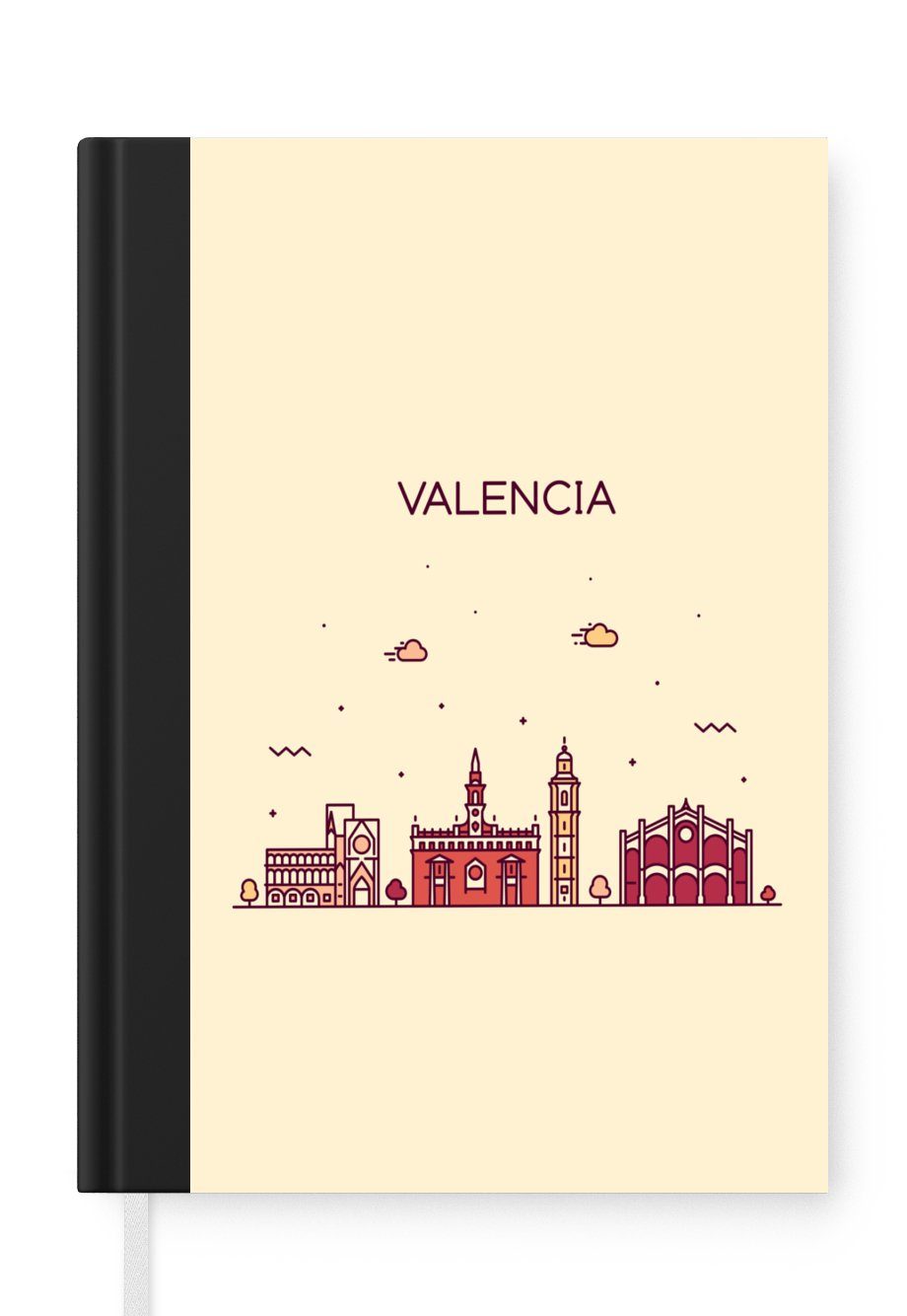 MuchoWow Notizbuch Valencia - - Notizheft, Seiten, A5, Journal, 98 Merkzettel, Tagebuch, Spanien Skyline, Haushaltsbuch