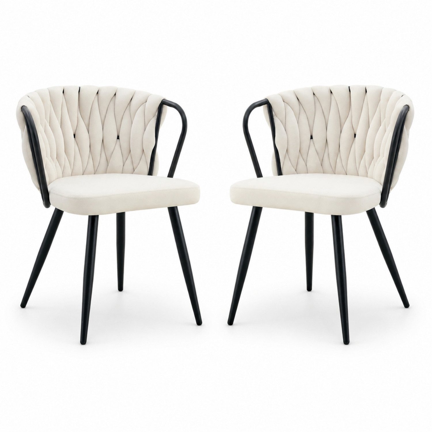 ANYSUN Esszimmerstuhl Samtstuhl gepolstert, mit Samtbezug, Knotendesign, 58 x43x76cm (Polsterstuhl mit geflochtener Rückenlehne & metallischen Beinen, 2 St), Schreibtischstuhl für Esszimmer, Wohnzimmer & Küche, Büros, Cafés.